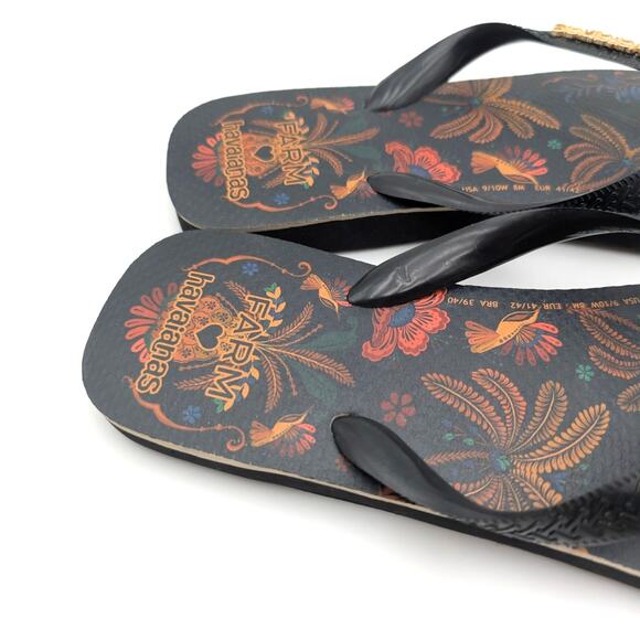 Havaianas x FARM Rio Floral Tapestry Flip Flop Sandals Unisex Black Size W10/9 - Picture 12 of 13